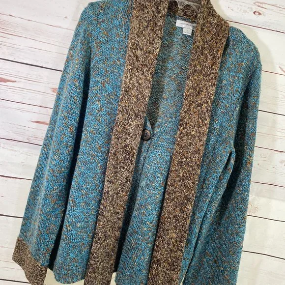 SOLD Christopher & Banks Blue & Brown Weave Sweater NWOT - Picture 2 of 13